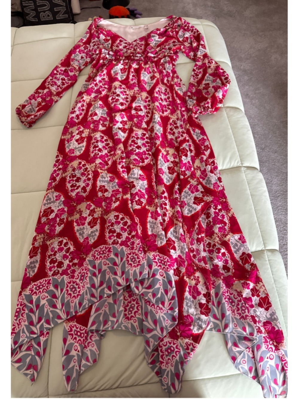 #0242 - Women's Chelsea & Violet Red Pink Floral Maxi Dress L
